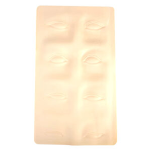Plaque en silicone beige avec contours de sourcils sur fond blanc