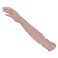 Bras d'entraînement pour tatouage beige en silicone, côté gauche, sur fond blanc