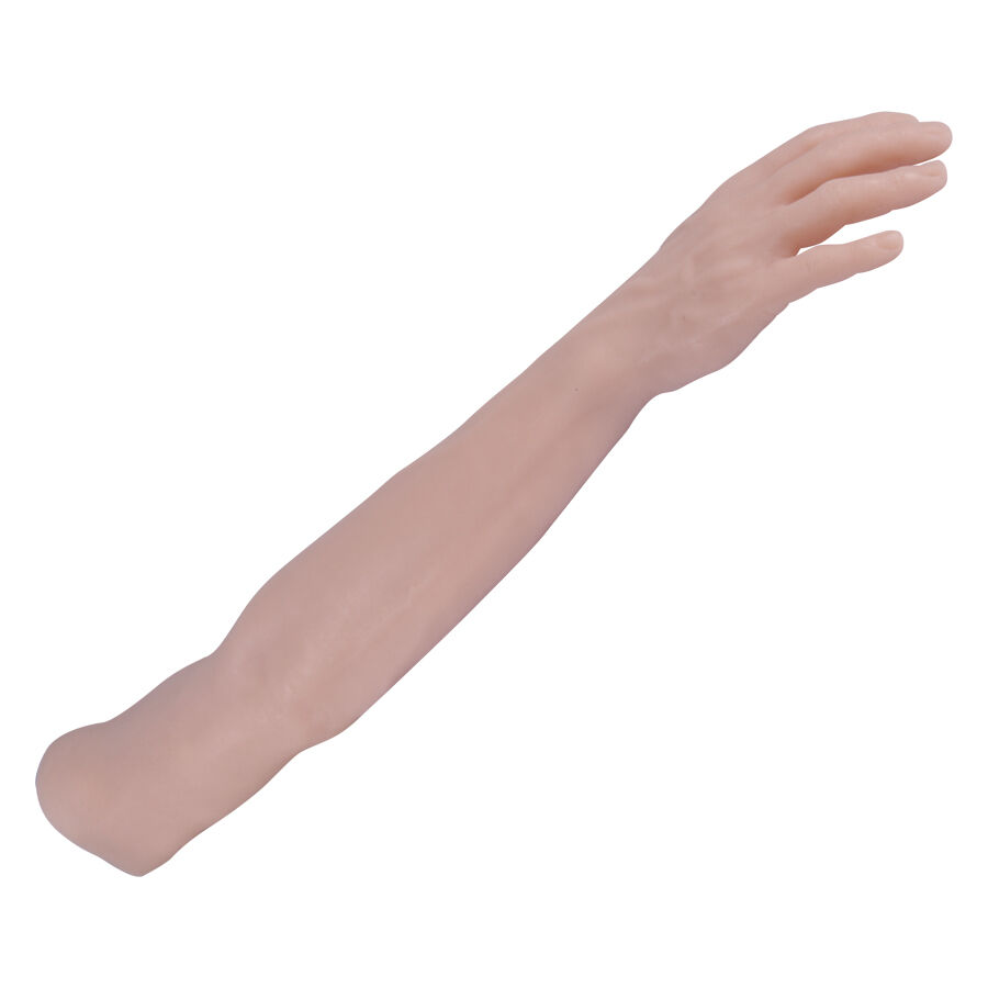 Bras d'entraînement pour tatouage en silicone, droit, beige Bras d'entraînement pour tatouage en silicone beige pour droitier sur fond blanc