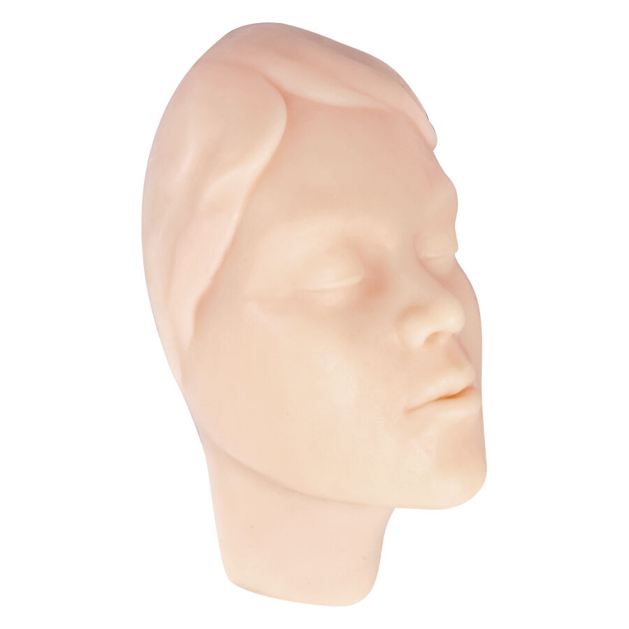 Peau d'entraînement pour tatouage visage de femme silicone beige Modèle en silicone beige d'une tête de femme pour exercices de tatouage, allongé sur le côté
