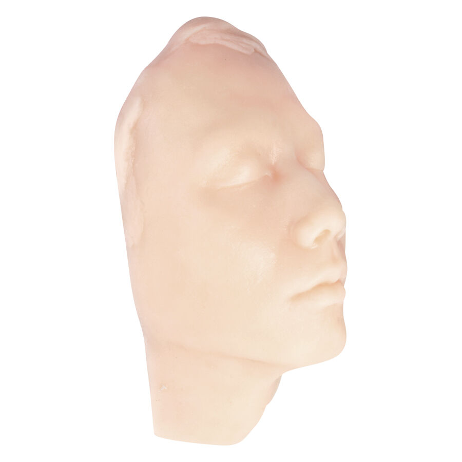 Peau d'entraînement pour tatouage visage en silicone beige Modèle en silicone beige d'un visage masculin sur fond blanc