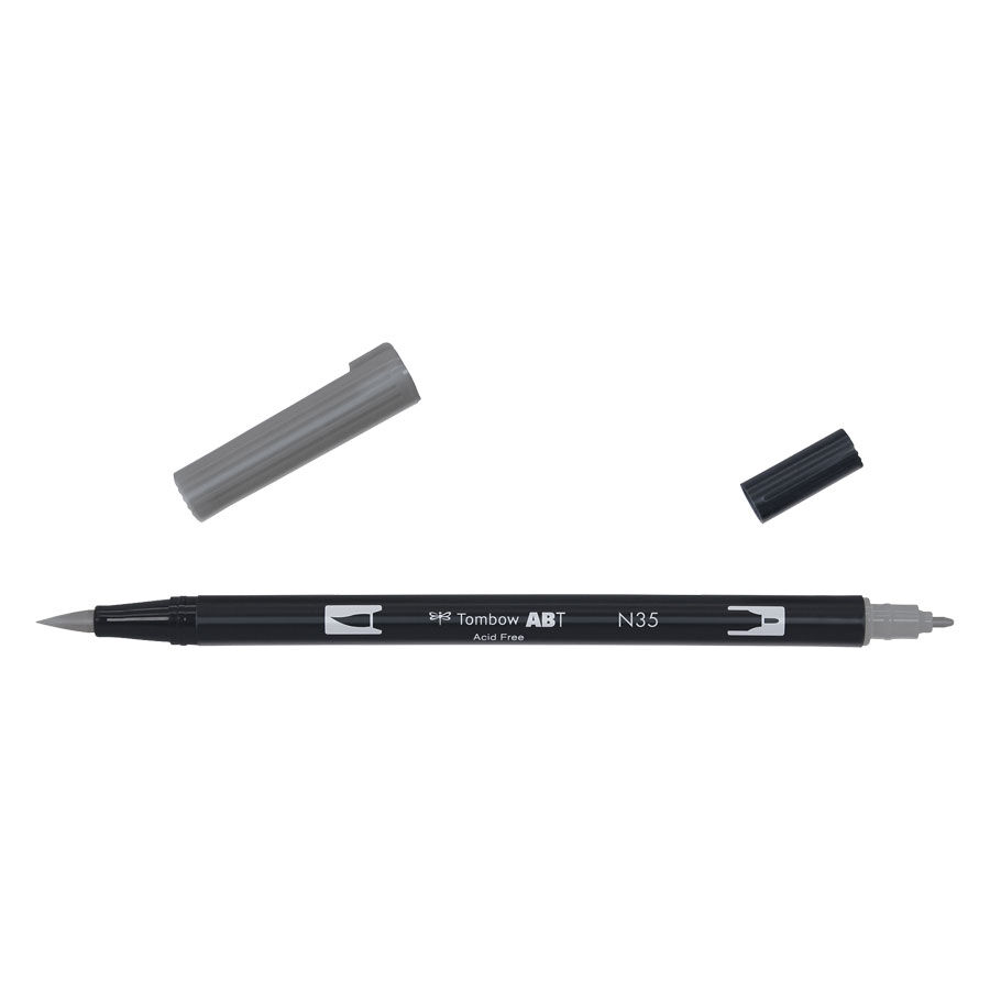 Tombow Dual Brush Pen en gris de Wildcat Tombow Dual Brush Pen gris avec deux capuchons sur fond blanc