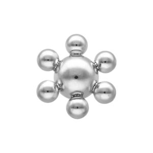 Embout de piercing argenté en forme de vaisseau spatial avec six boules sur fond blanc