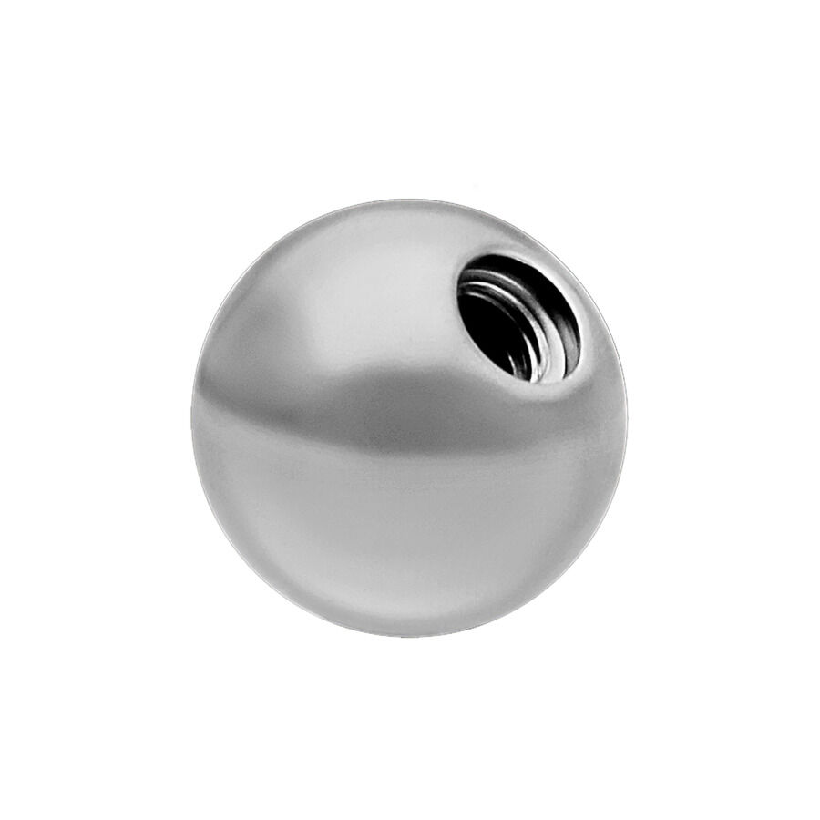 Boule filetée en titane argenté, filetage interne Boule argentée en titane avec filetage interne sur fond blanc