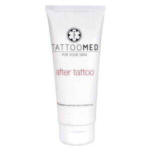 Tube blanc TattooMed® Après Tattoo Crème 100ml sur fond blanc