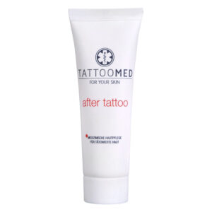 Tube blanc TattooMed® after tattoo 25 ml sur fond blanc