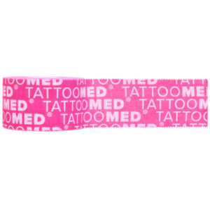 Tattoomed Pro Tape rose, 5 m de long, avec lettrage blanc sur fond blanc