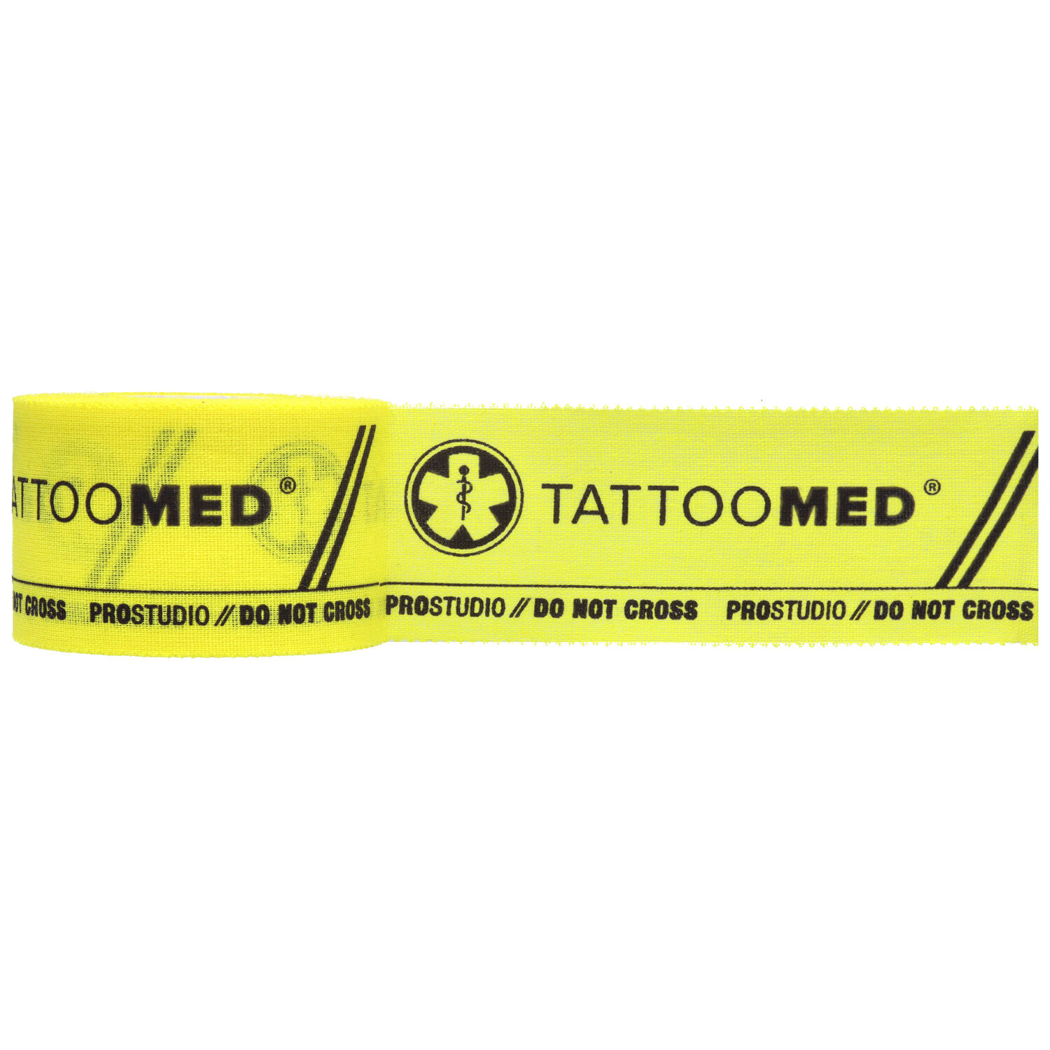 Tattoomed Studio Pro Tape jaune avec impression noire sur fond blanc