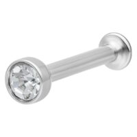Mini labret en titane avec cristal pour piercing hélix Labret en titane argenté avec cristal clair sur fond blanc
