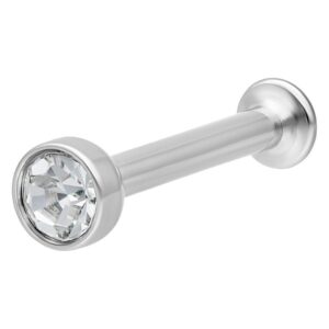 Labret en titane argenté avec cristal clair sur fond blanc