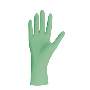 Gant jetable vert clair en nitrile taille L sur fond blanc