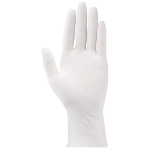 Gant jetable blanc de la collection Unigloves sur fond blanc