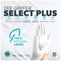 Gants en latex blancs Select Plus de Wildcat Gants en latex unisexes blancs de Wildcat sur fond gris