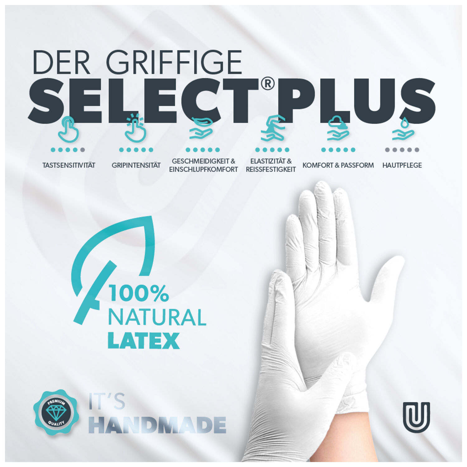 Gants en latex blancs Select Plus de Wildcat Gants en latex unisexes blancs de Wildcat sur fond gris