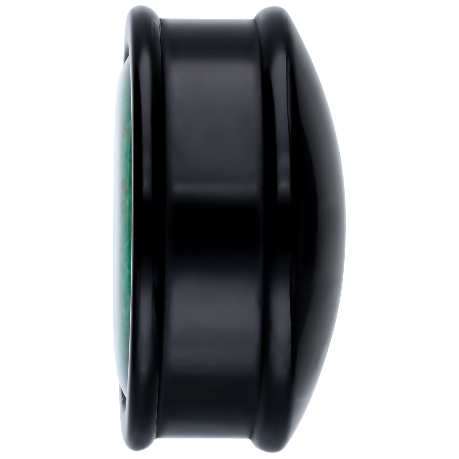 Plug noir en PMMA vue latérale Plug rond noir en PMMA en vue latérale sur fond blanc