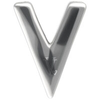 Selle d'oreille en forme de V argentée en PMMA sur fond blanc