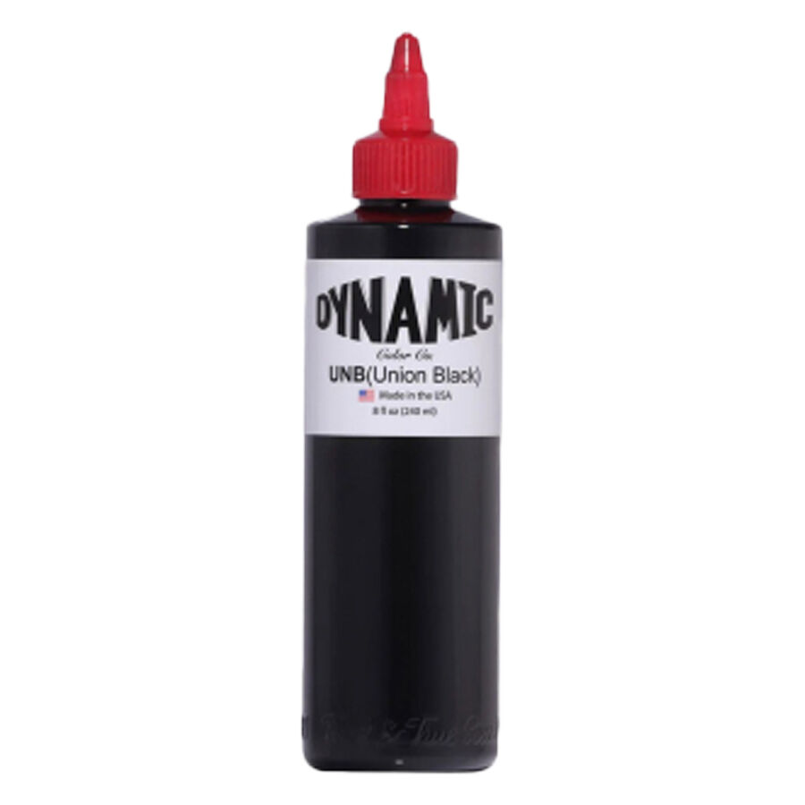 Bouteille d'encre noire pour tatouage 240ml avec bouchon rouge sur fond blanc