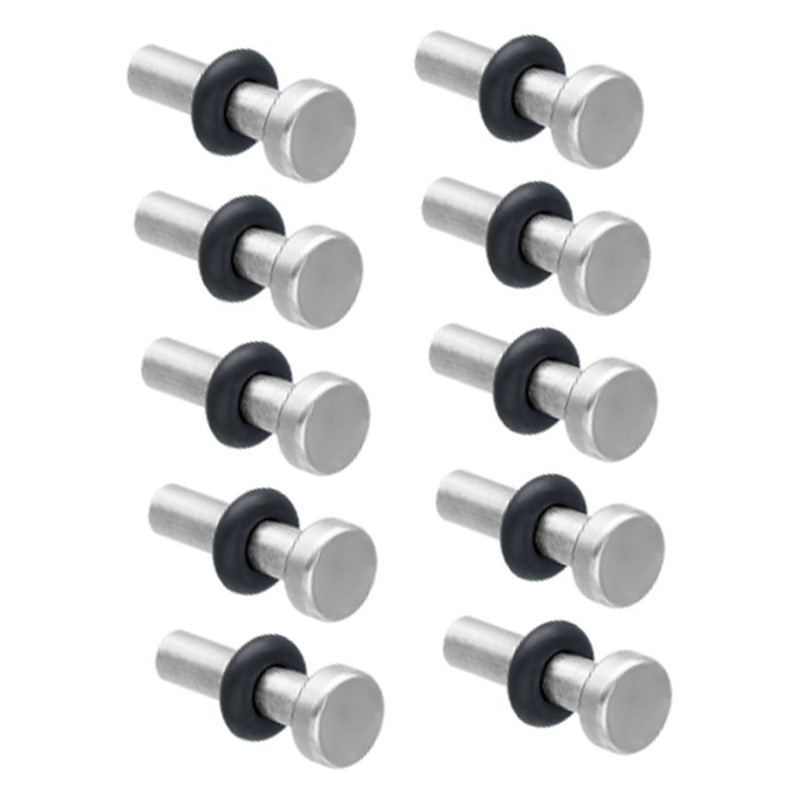 Ensemble de Garde-Septum en Titane, 10 Pièces Dix gardes-septum argentés en titane avec anneaux noirs sur fond blanc