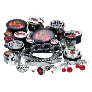 Ensemble de bijoux unisexe Rockabilly avec motifs de cerises et flammes, titane
