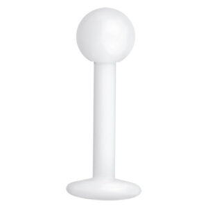 Labret blanc avec filetage externe et boule ronde sur fond blanc