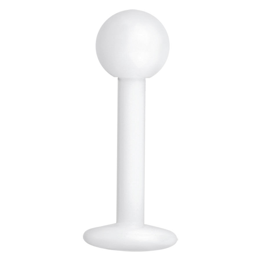 Labret blanc en Bioplast avec boule Labret blanc avec filetage externe et boule ronde sur fond blanc