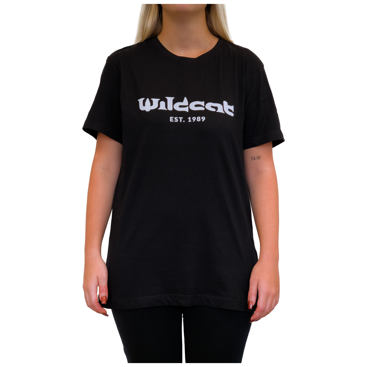 T-shirt noir Wildcat avec logo T-shirt noir unisexe avec logo Wildcat, vue de face