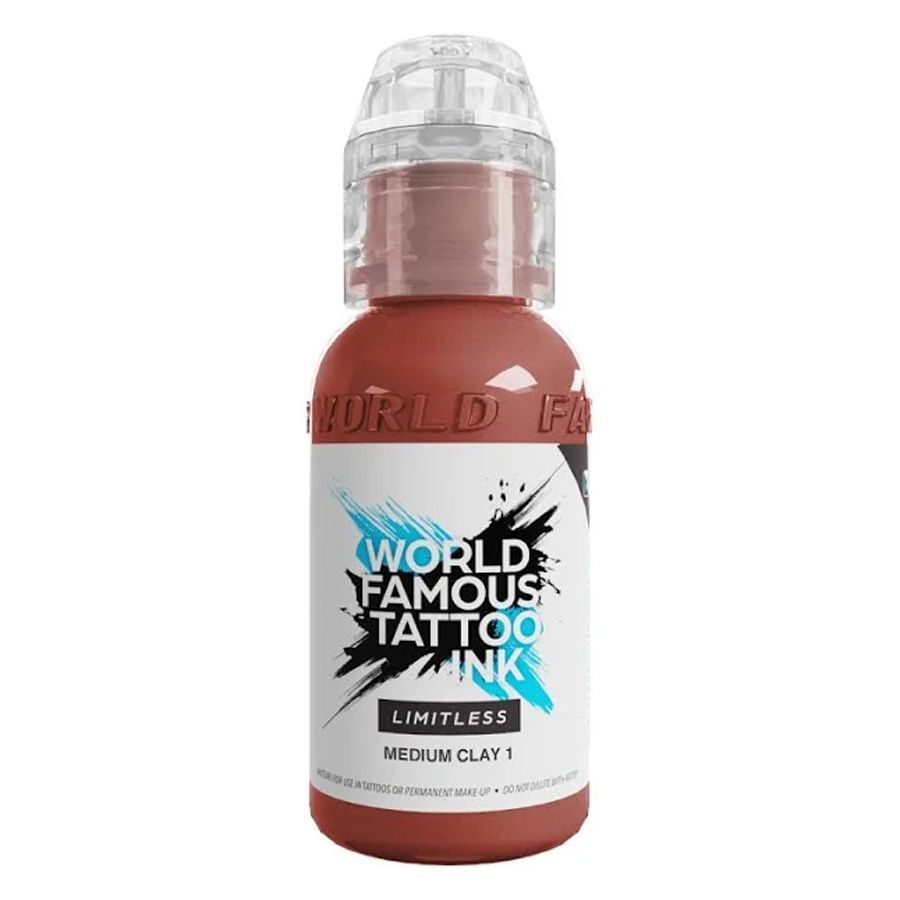 World Famous Ink Limitless Medium Clay 30ml Flacon marron et beige de World Famous Tattoo Ink Limitless Medium Clay 1 sur fond blanc