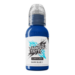Encre de tatouage bleu foncé, flacon de 30ml sur fond blanc