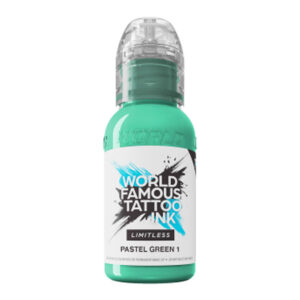 Bouteille de World Famous Ink Pastel Vert Tattoo Encre sur fond blanc