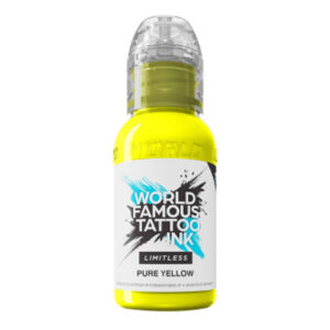 Bouteille de World Famous Ink Limitless Pure Yellow sur fond blanc