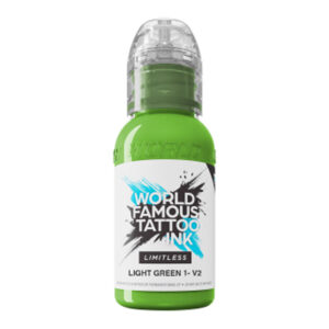 Bouteille de World Famous Ink Limitless Light Green V2 sur fond blanc