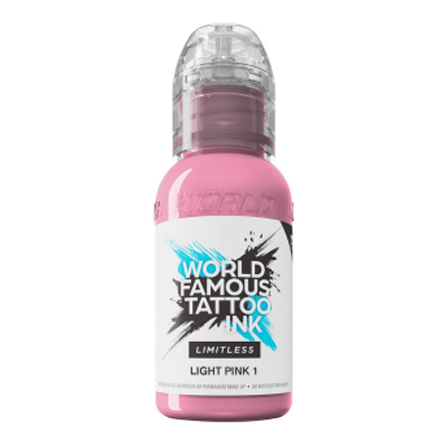 World Famous Ink Light Pink Encre de Tatouage 30ml Bouteille d'encre de tatouage World Famous Ink Limitless Light Pink sur fond blanc