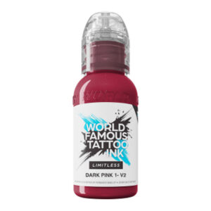 Encre de tatouage en rose foncé, flacon de 30 ml sur fond blanc