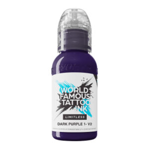Bouteille d'encre violette de World Famous Ink sur fond blanc
