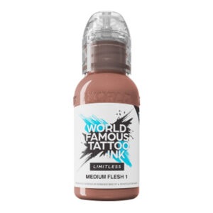 Encre de tatouage beige en bouteille de 30ml sur fond blanc