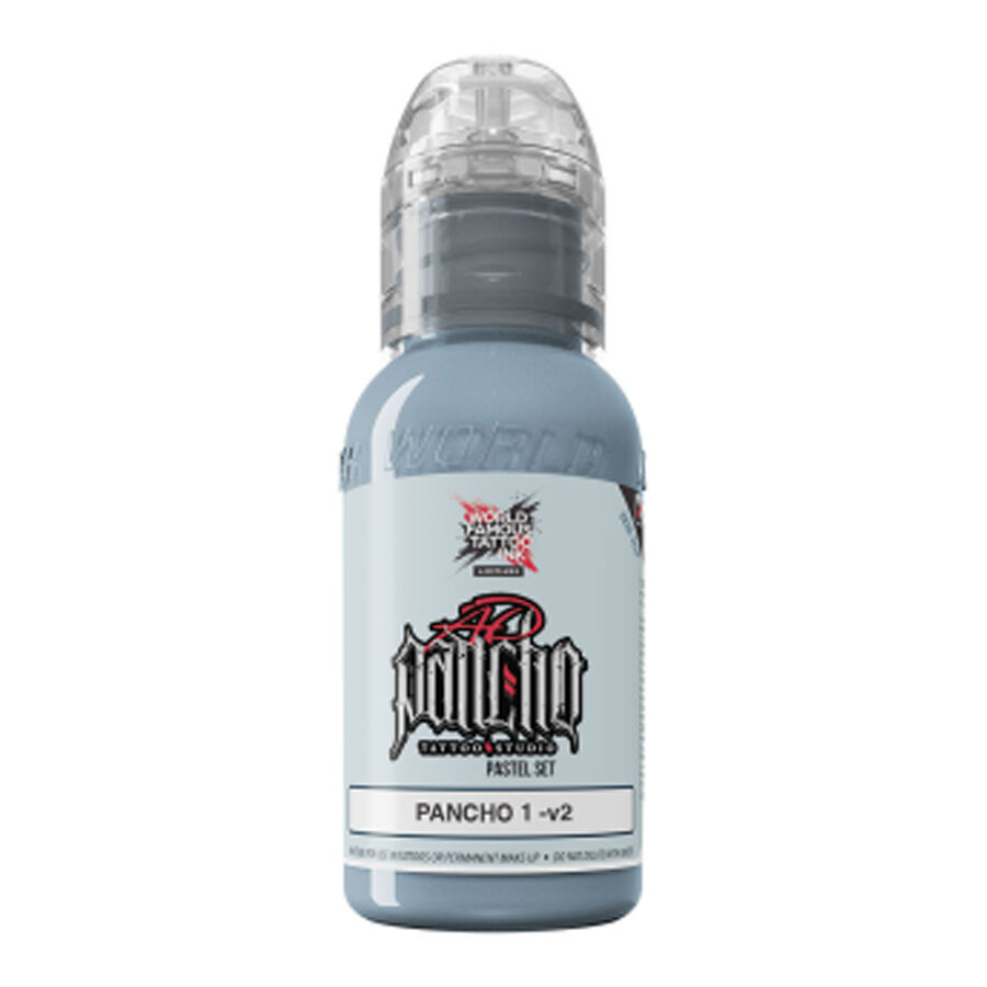 World Famous Ink Pastel Gris 30ml Bouteille Encre de tatouage grise en bouteille de 30ml sur fond blanc