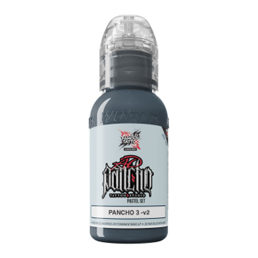 Encre de tatouage gris pastel 30ml de Wildcat Encre de tatouage dans une bouteille gris pastel avec un couvercle transparent sur fond blanc