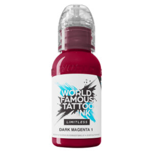 Bouteille de World Famous Tattoo Ink Limitless Dark Magenta sur fond blanc