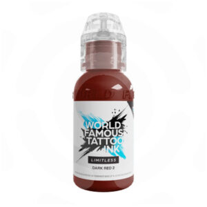 Bouteille de World Famous Ink Limitless Dark Red 2, 30ml, sur fond blanc