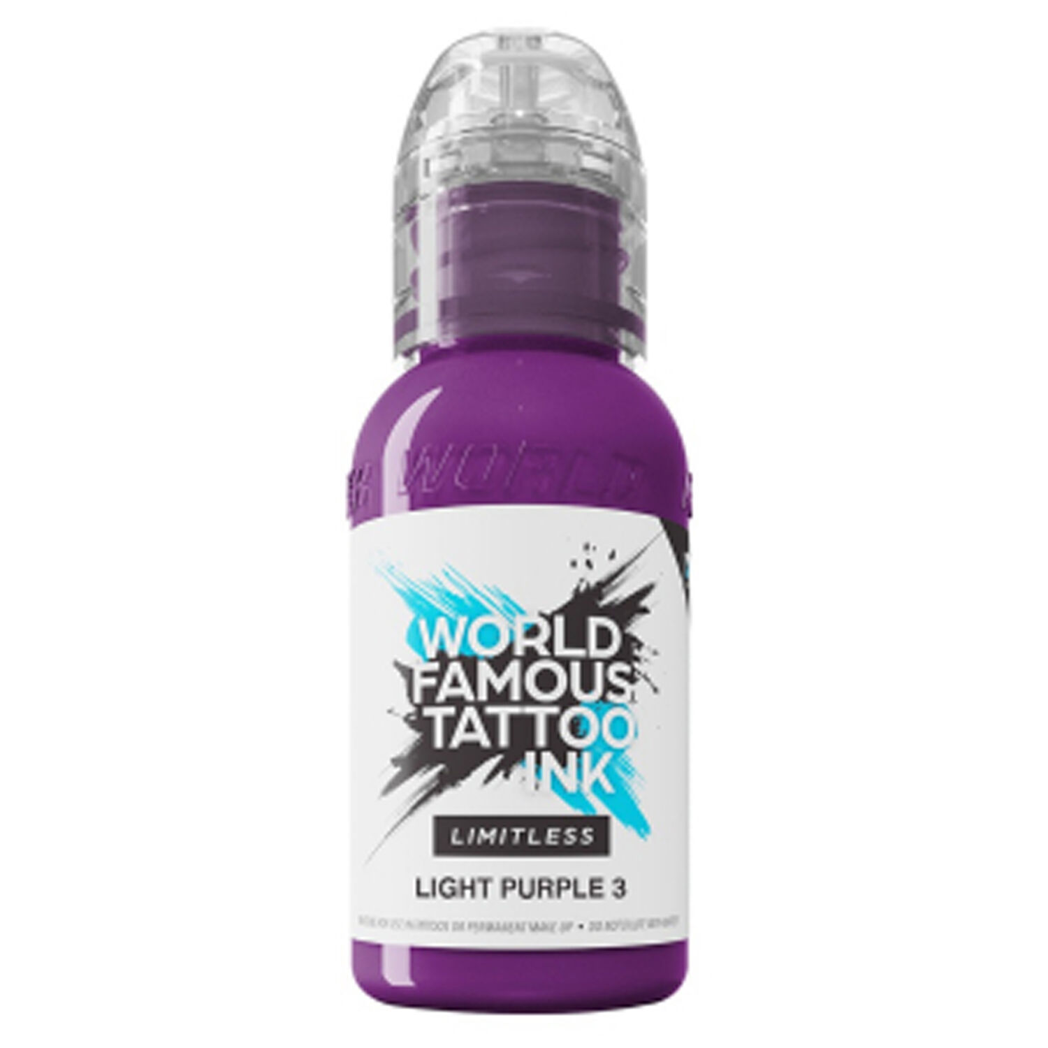 World Famous Ink Limitless Lila 30ml Bouteille de World Famous Ink Limitless en violet sur fond blanc