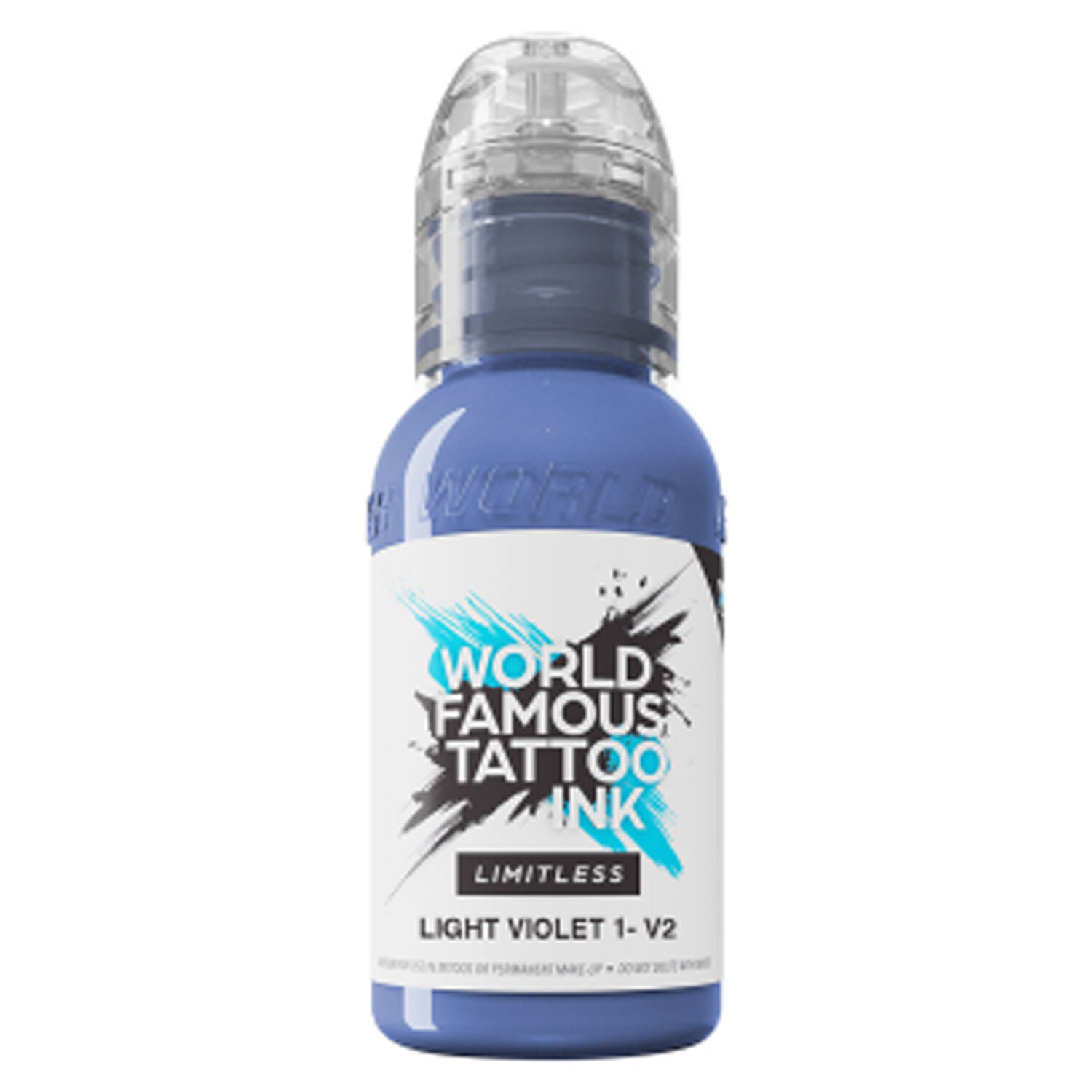 World Famous Ink - Limitless Light Violet 30ml Bouteille d'encre violette de World Famous Ink sur fond blanc