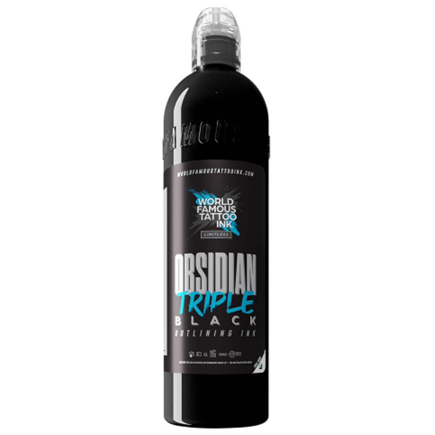 World Famous Ink Limitless Obsidian Noir 240 ml Bouteille noire World Famous Ink Limitless Obsidian sur fond blanc