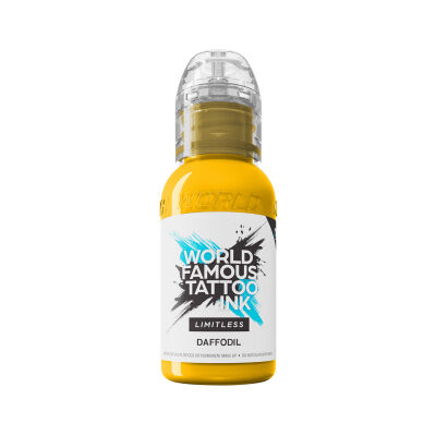 Encre jaune World Famous Ink dans une bouteille de 30 ml, sur fond blanc