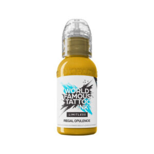 Encre de tatouage jaune World Famous Ink 30 ml sur fond blanc