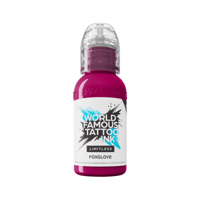 World Famous Ink Foxglove Pink 30 ml bouteille Encre de tatouage rose en bouteille de 30 ml sur fond blanc