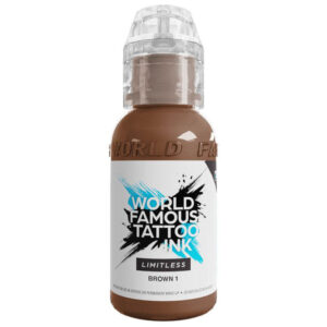 Encre de tatouage marron de World Famous Ink en flacon de 30ml sur fond blanc