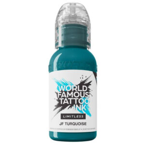 Flacon de 30 ml World Famous Ink JF Turquoise sur fond blanc