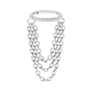 Clicker Triple Chaîne en or blanc avec cristaux sur fond blanc