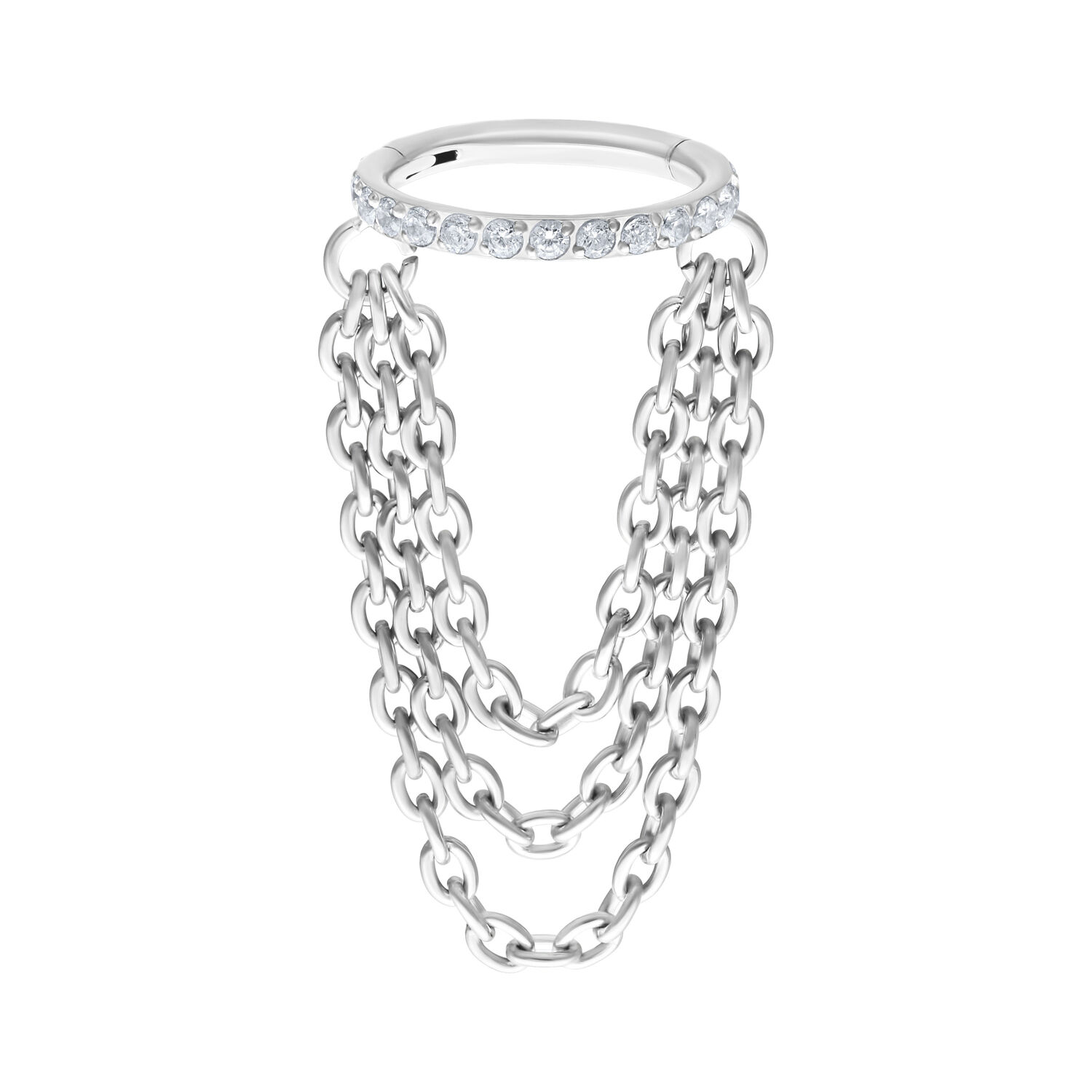 Clicker Triple Chaîne en or blanc avec cristaux sur fond blanc