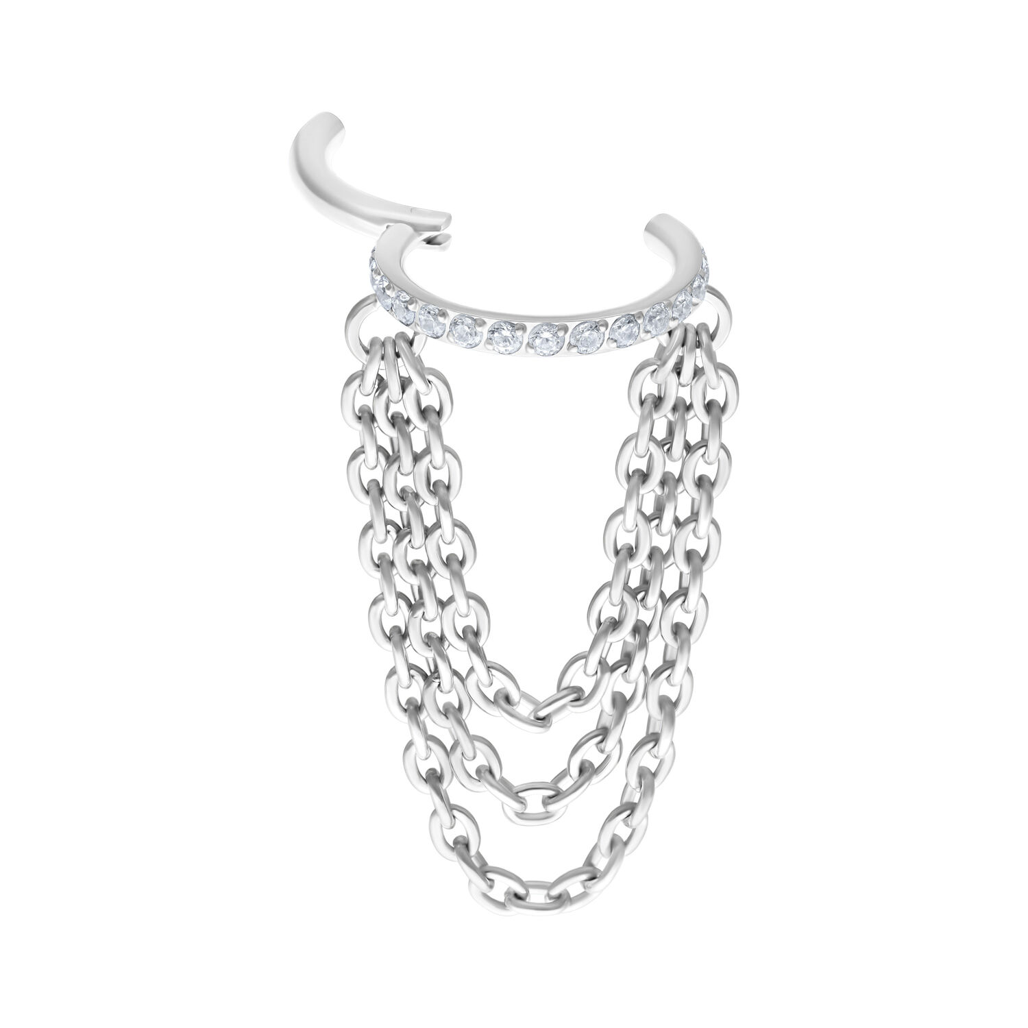 Clicker Triple Chaîne argenté avec cristaux sur fond blanc